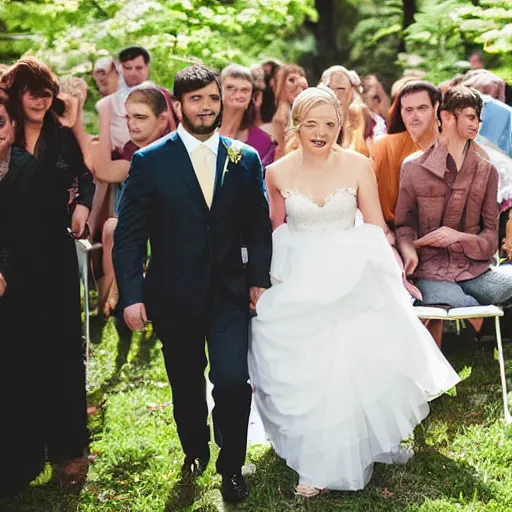 Image similar to a man brings a tupperware of macaroni to a wedding