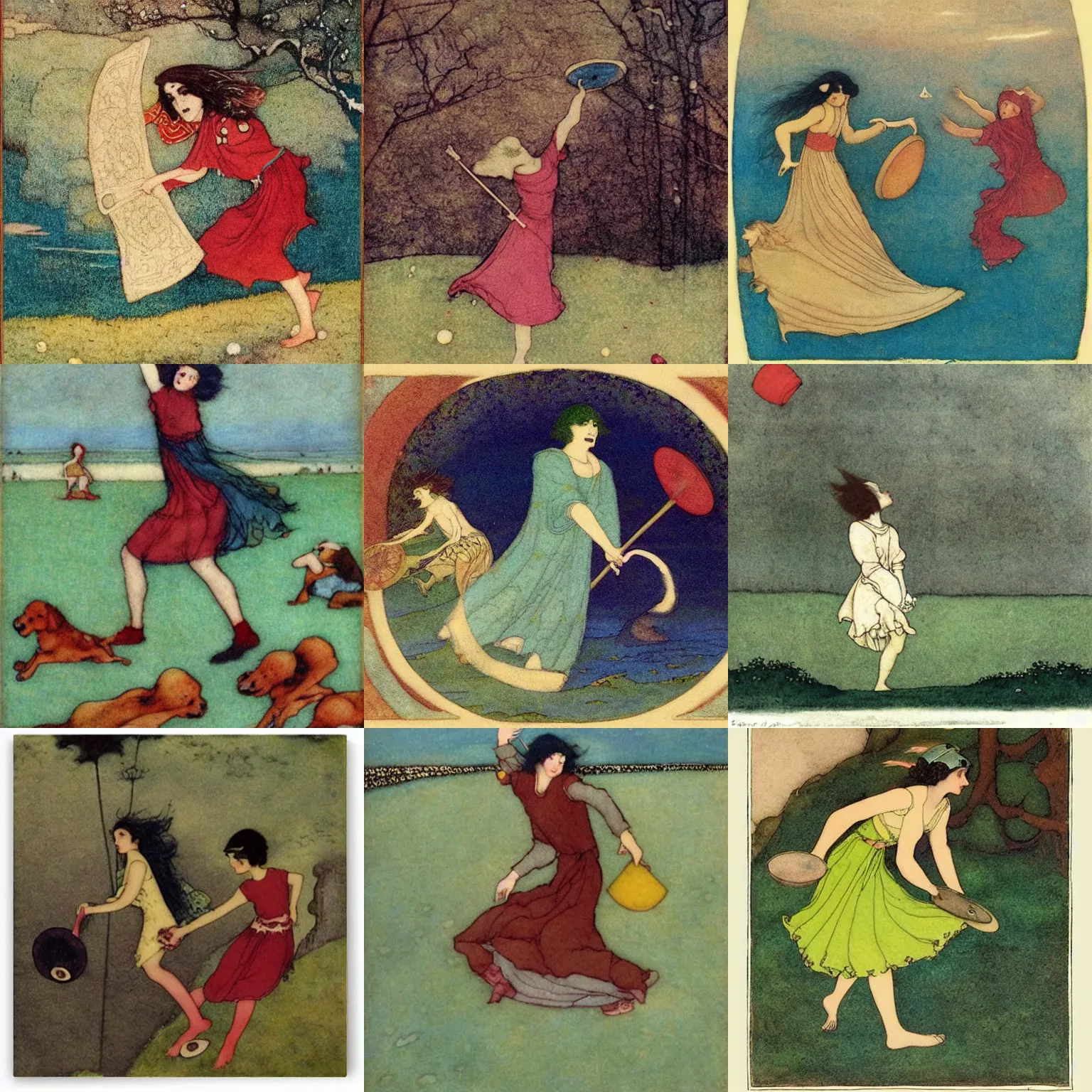 Prompt: frisbee by Edmund Dulac