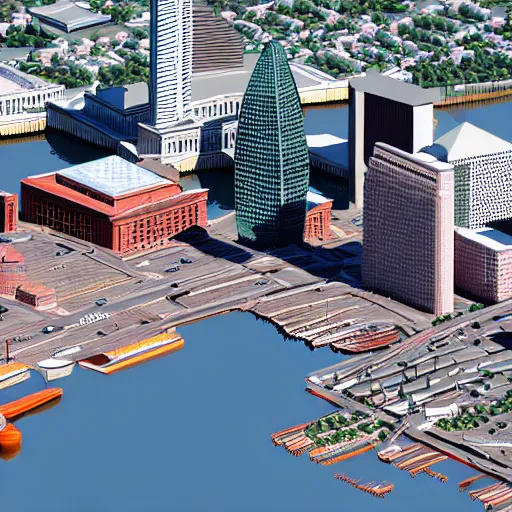 Image similar to hyper detailed 3 d render of baltimore's inner harbor