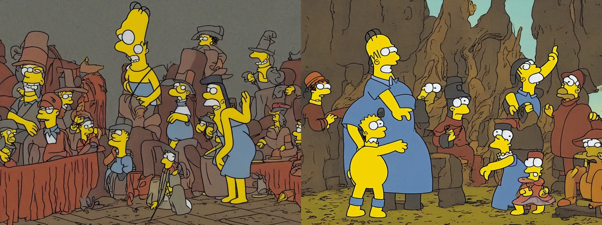 Prompt: Homer Simpson at the Salem witch trials, screenshot from The Simpsons