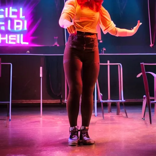 Image similar to girl robot the musical, live stage production photography