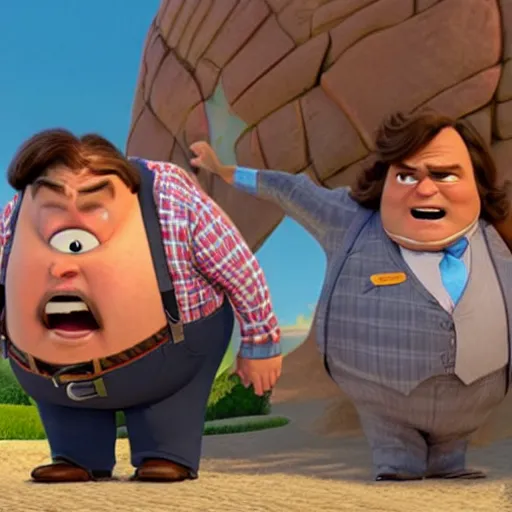 Prompt: Jack Black in Pixar's Up, CG movie still, very detailed