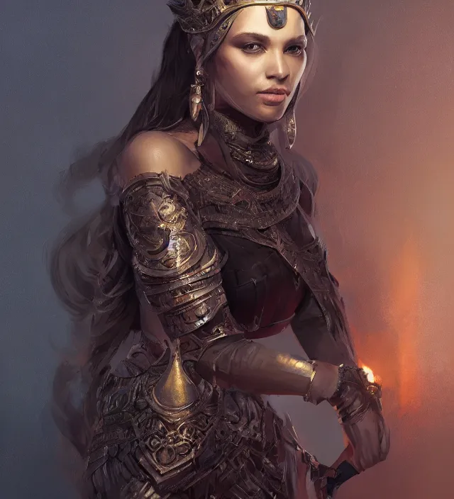 Image similar to a finely detailed full body portrait of a dusky queen in a medieval warzone, symmetrical facial features, intricate, elegant, digital painting, trending on Artstation, concept art, smooth, sharp focus, illustration, by Ruan Jia and Mandy Jurgens and Artgerm