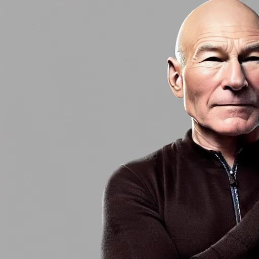 Image similar to patrick stewart wearing beats headphones, advertising campaign photo shoot, cool pose, poster