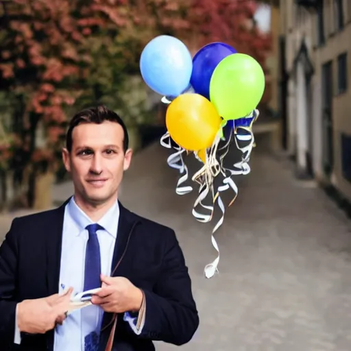 Image similar to photo of a french lawyer with birthday balloons