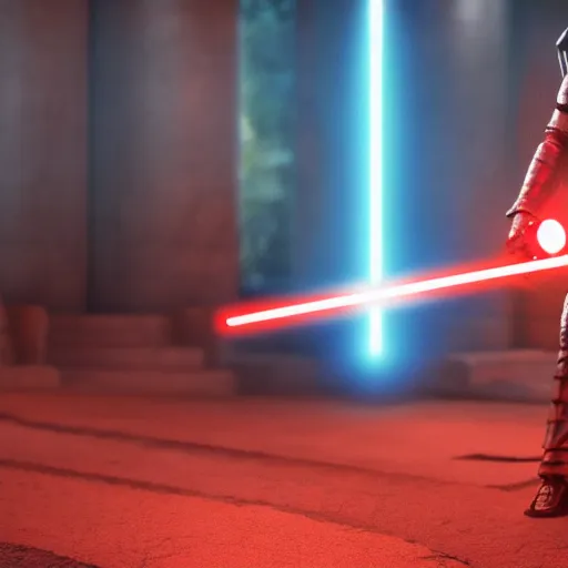 Image similar to 4 k octane render, lightsaber, samurai, seppuku