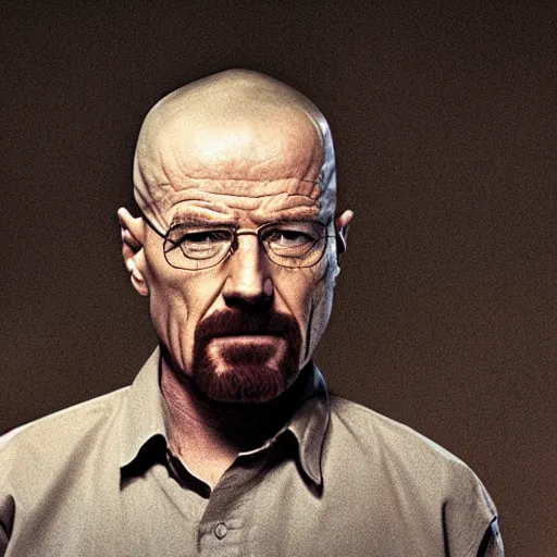 Image similar to breaking bad still frame of walter white in shock with his mouth opened, desert background, breaking bad