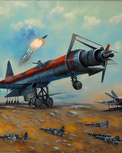 Prompt: sukhoi mech armed with rockets and a minigun, oil painting, soviet ( ( ( airplane ) ) ), tribal yurta, postapocalyptic, sharp focus