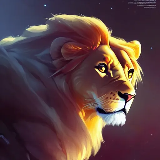 Image similar to an lion wearing a astronaut outfit,character design by charlie bowater, ross tran, artgerm, and makoto shinkai, detailed, inked, western comic book art, 2021 award winning painting,digital art,ultra realistic,ultra detailed,art by greg rutkowski,photorealistic,hyperdetailed,relaxed