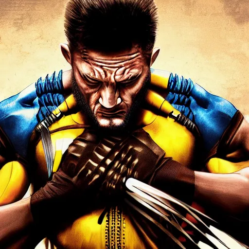 Image similar to Tom Hardy in wolverine suit Digital art 4K quality Photorealism