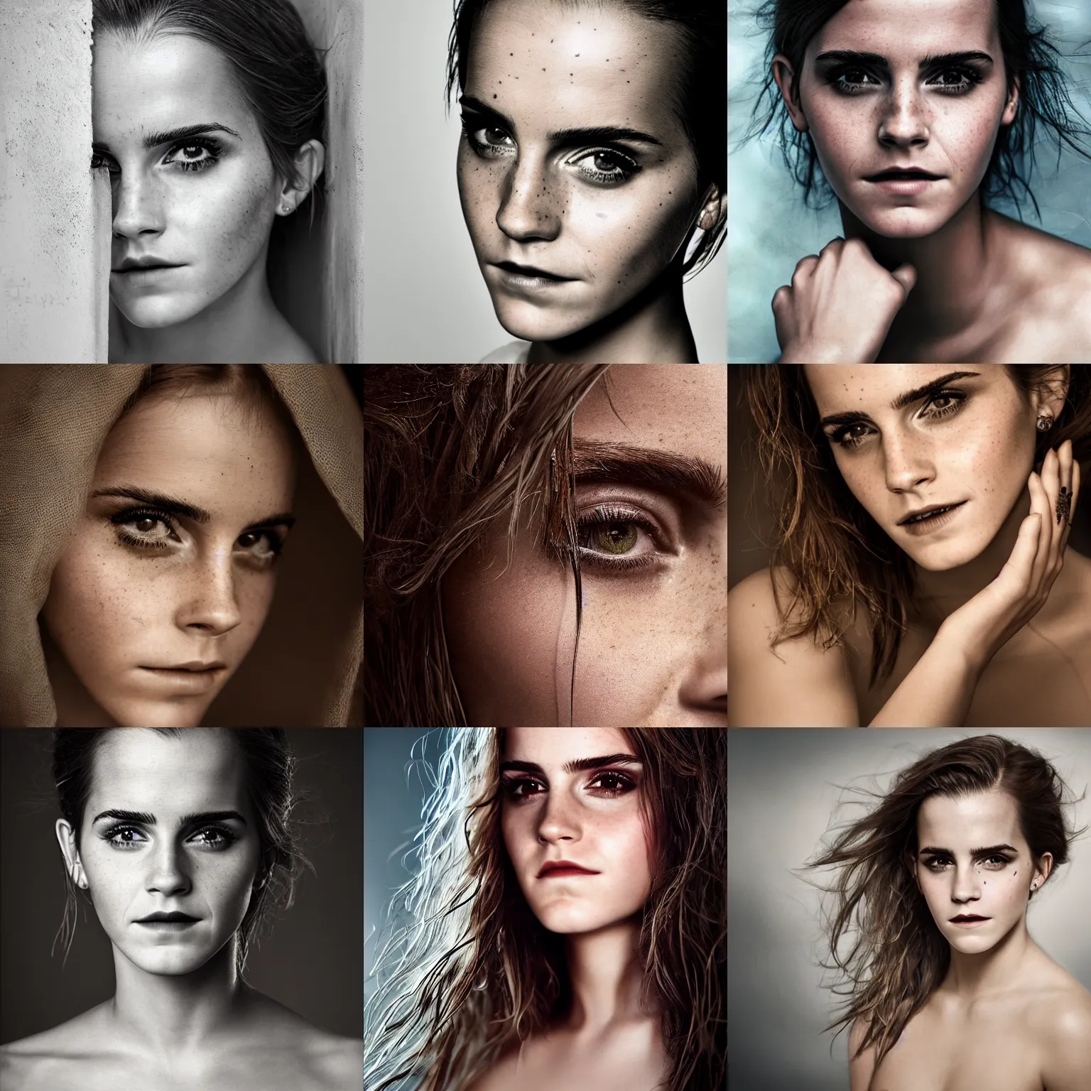 Prompt: portrait, closeup, emma watson, low key, studio photography by stefan gesell