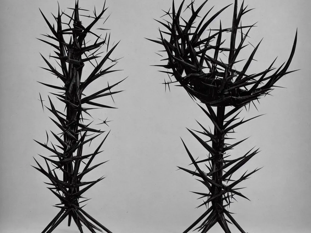 Image similar to humanoid round chair with thorns. karl blossfeldt, henri moore