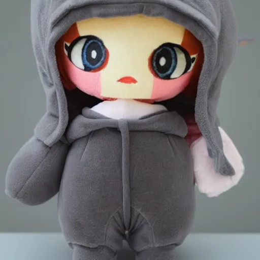 Prompt: cute fumo plush of a casually dressed girl in a grey hoodie