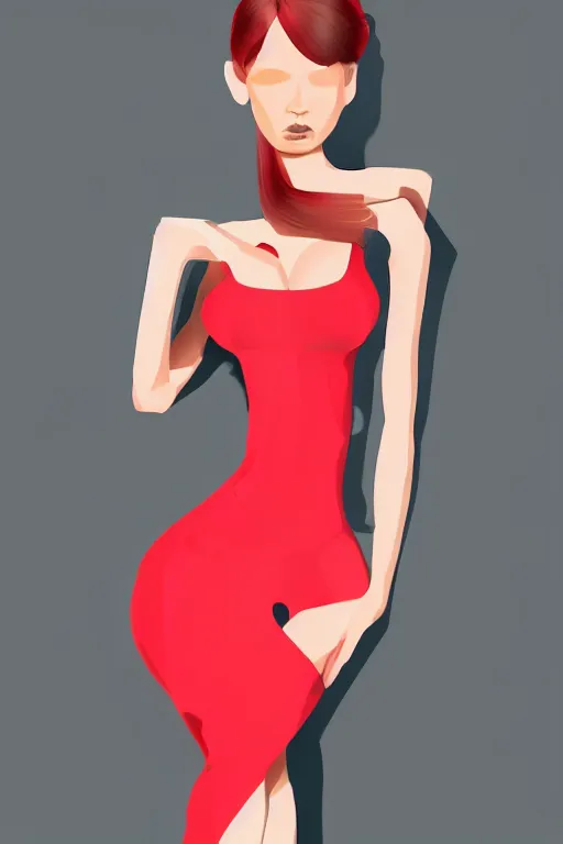 Image similar to full length illustration of beautifully female with amazing body figure wearing tight dress, ponytail hair, digital painting, trending on art station and devian art, pop art, low polygons illustration