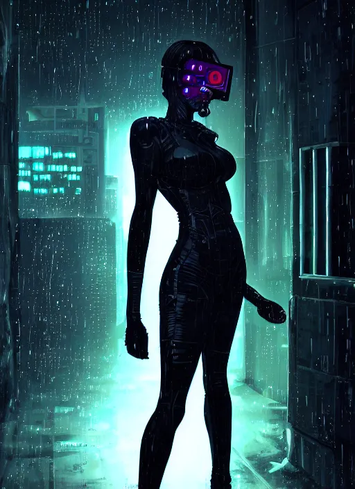 Image similar to cyberpunk woman, raining, in an alley at night back lit, by webang111 and Maciej Kuciara and Ilya Kuvshinov, trending on artstation, 8k, Intricate, Unreal Engine