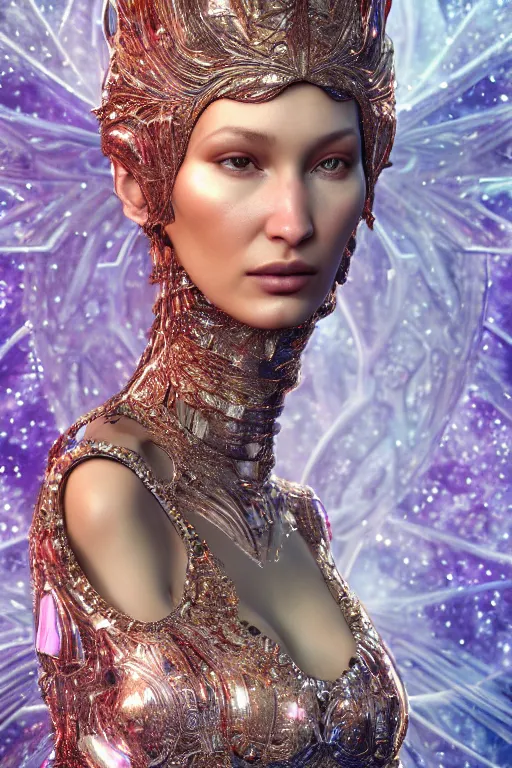 Image similar to a highly detailed metahuman 4 k close up render of an alien goddess bella hadid as universe in iris van herpen dress schiaparelli in diamonds crystals swarovski and jewelry in style of alphonse mucha gustav klimt trending on artstation made in unreal engine 4