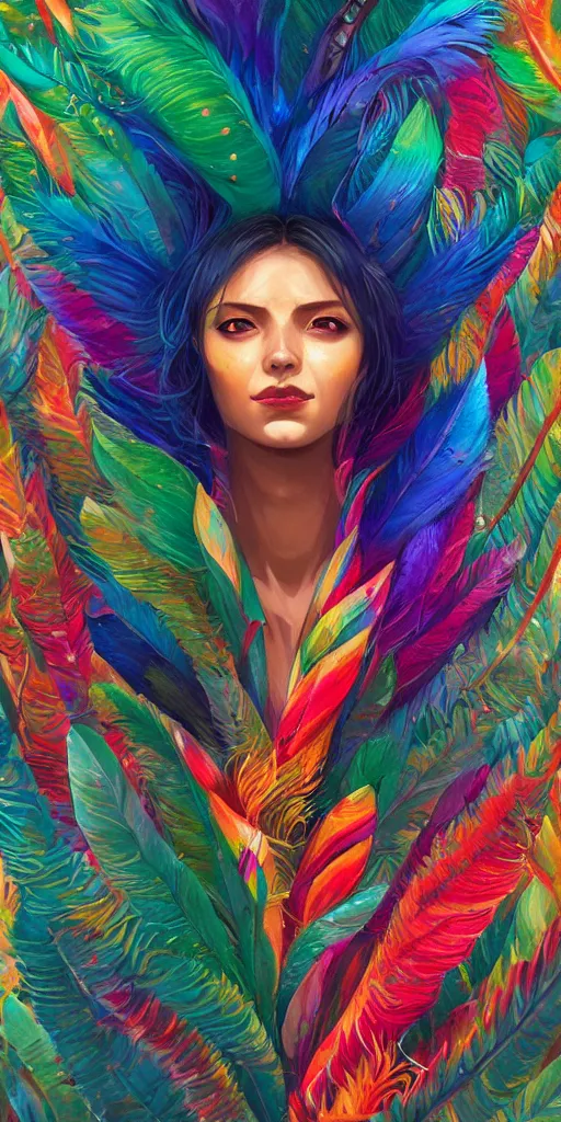 Image similar to colorful and festive captivating quetzalcoatl, quetzal feathers, rich vivid colors, ambient lighting, dynamic lighting, 4 k, atmospheric lighting, painted, intricate, highly detailed by charlie bowater