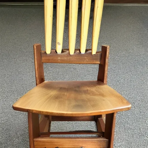 Image similar to a wooden chair with a large sharp spike in the middle of the seat of the chair