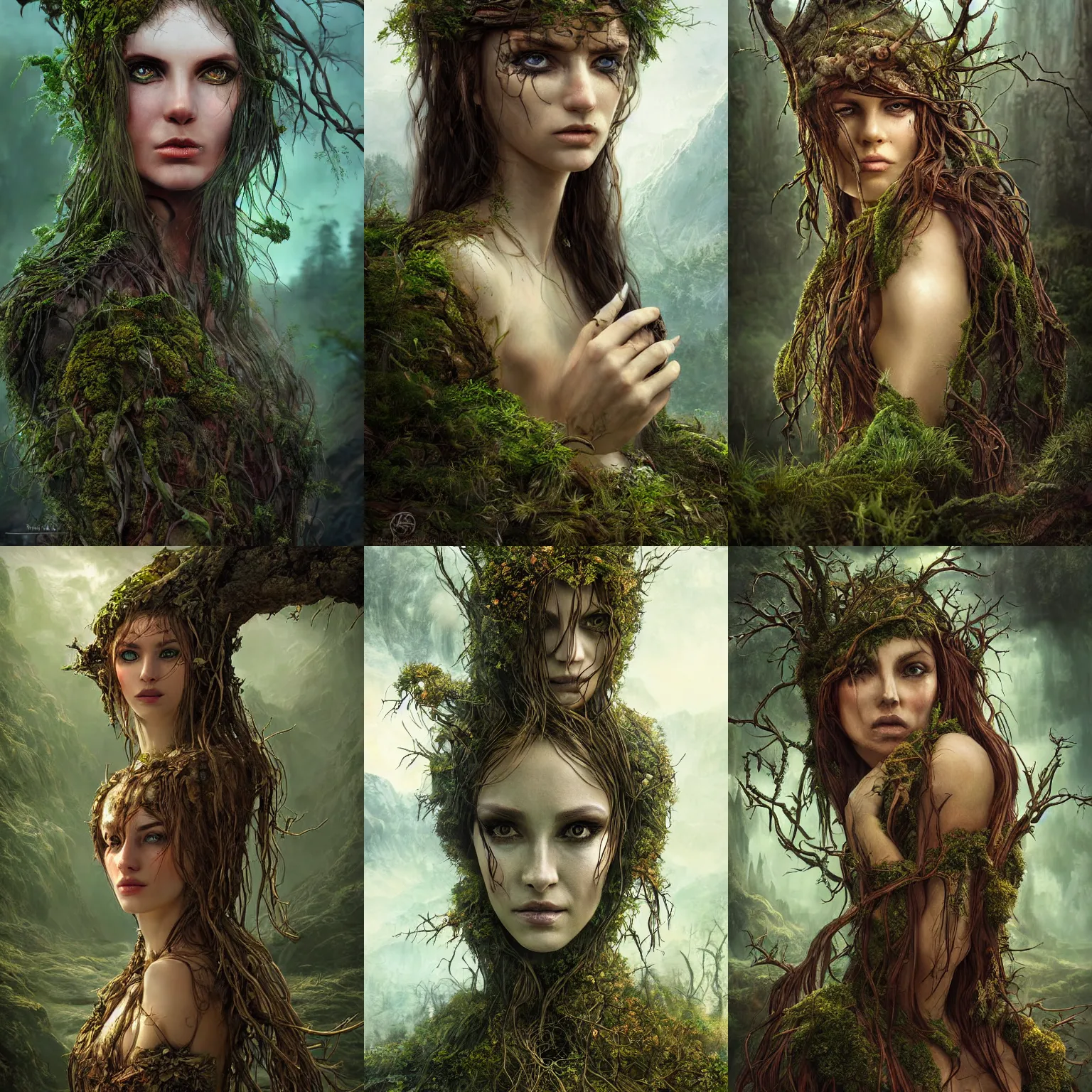 Prompt: highly detailed elden ring portrait photo of a dryad in a scenic dystopian environment, hyperrealistic illustration by william didier - pouget