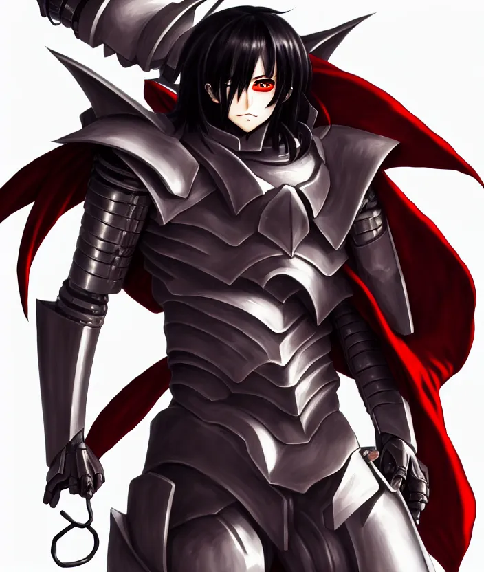 Prompt: a detailed manga illustration character full body portrait of a dark haired armoured cyborg anime man who has a red mechanical eye and is wearing a cape, trending on artstation, digital art, 4 k resolution, detailed, high quality, sharp focus, hq artwork, insane detail, concept art, character concept, character illustration, full body illustration, cinematic, dramatic lighting