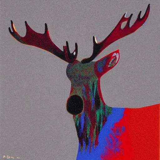 Prompt: sleepy red moose, psychedelic, hein edelmann,