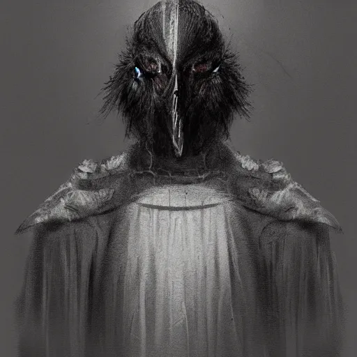 Image similar to self portrait of a raven nobleman main character. Full body with cloak and body armor, digital art, realistic, ultradetailed, concept art in the style of r/retrofuturism, art by Beksinski and Dariusz Zawadski, trending on artstation, devianart, cgsociety