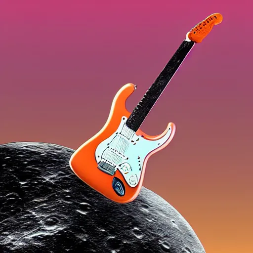 Prompt: an stratocaster electric guitar sitting idle on the moon