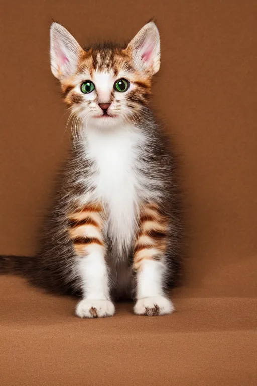 Image similar to 8K UHD kitten with floppy ears, animal portrait photo, 105 mm lens, medium full shot