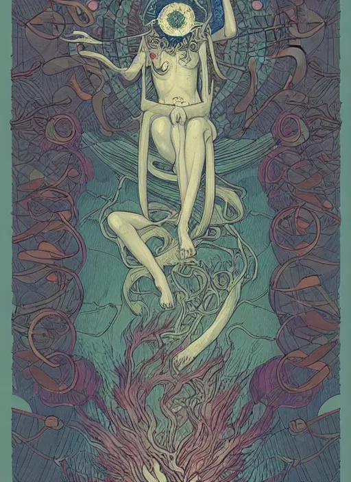 Prompt: beautiful tarot illustration of death, in the style of james jean and victo ngai and sam guay and moebius and sam spratt, mystical colors, trending on artstation