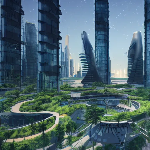 Prompt: arcology in a utopian futuristic eco - city