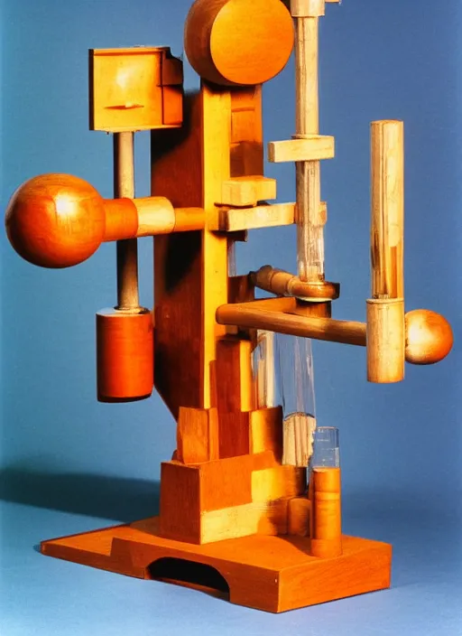 Image similar to realistic photo of a a wooden astronomy archeology chemistry scientific appliance model equipment gadget made of wooden constructor 1 9 9 0, life magazine reportage photo, natural colors, metropolitan museum collection