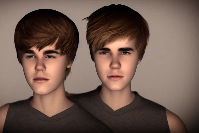 Image similar to a robot with the face of justin bieber, photograph, blender render,