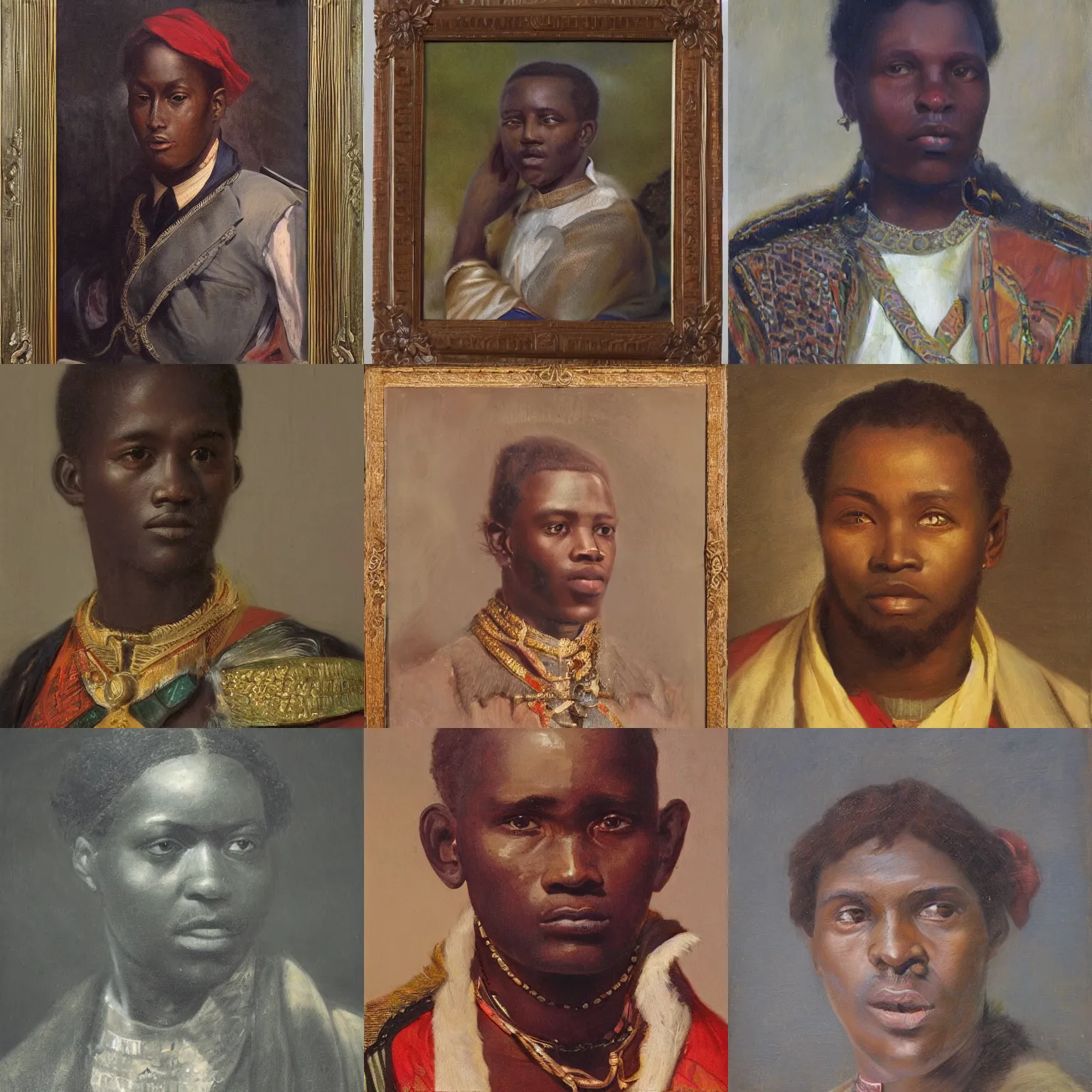 Prompt: facial portrait of the young king of kenya, oil on canvas by william sydney mount, 1 8 7 7