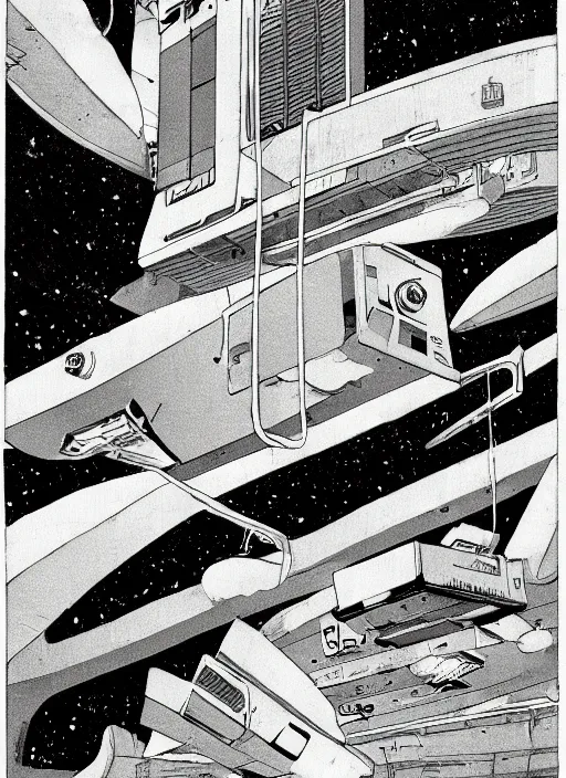 Image similar to Flying loaf of bread and flying toaster, interior of deserted derelict space station, 60s sci-fi book cover