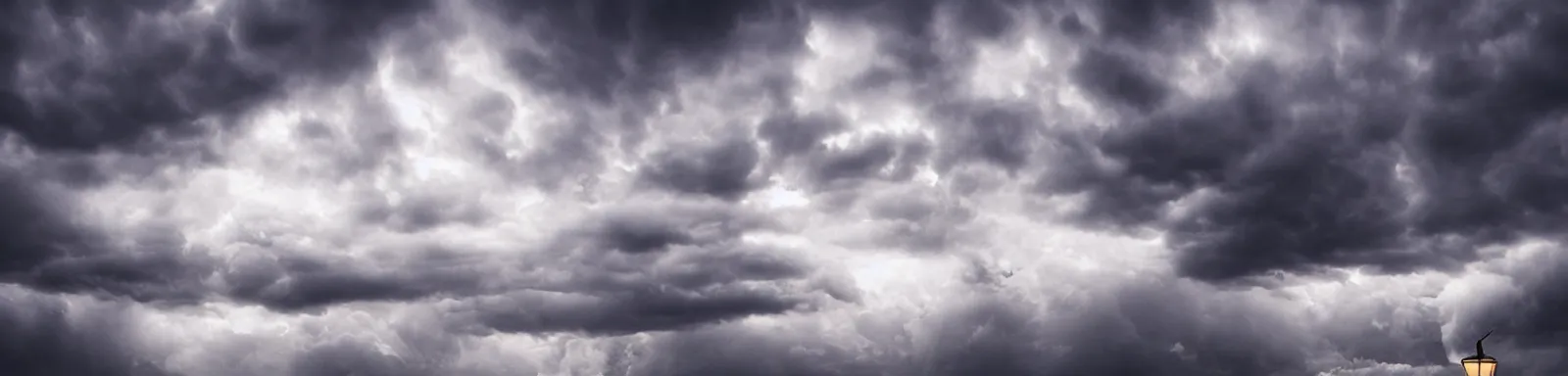 Prompt: Stormy sky with the lightings in the clouds, cinematic render, light bulb in the background, depth of field, ultraphotorealistic, Full HD, 1128x191 resolution