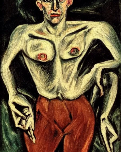 Prompt: Max Beckmann. El Greco. Van Gogh. Oil on canvas. Portrait of a demon.