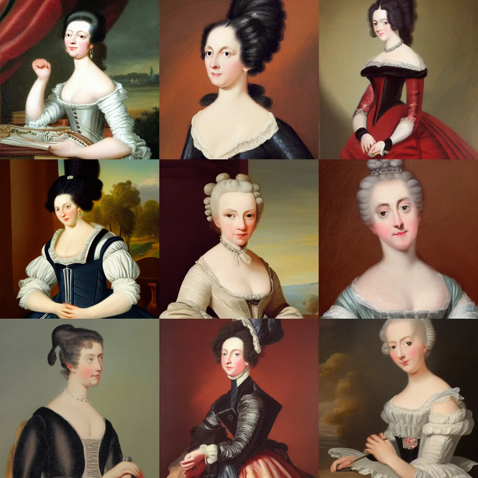 Prompt: painting of an 18th century woman, 4k, alluring, charming, exquisite, elegant, pleasing, grand, graceful, gorgeous