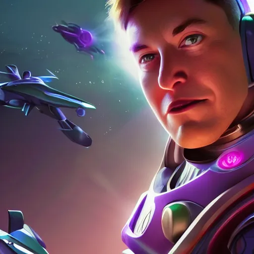 Image similar to portrait of elon musk as buzz lightyear, league of legends amazing splashscreen artwork, splash art, natural light, elegant, photorealistic facial features, intricate, fantasy, detailed face, atmospheric lighting, anamorphic lens flare, cinematic lighting, league of legends splash art, hd wallpaper, ultra high details by greg rutkowski