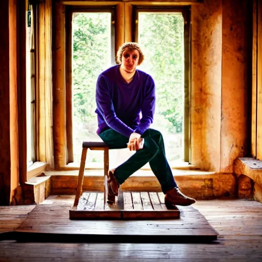 Prompt: vibrant, beautiful, award - winning, photograph of a gawain sitting on a wooden table, tea leaves falling in. daytime, sun light, natural light,