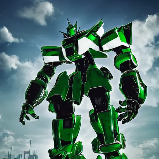 Prompt: saudi samurai mecha, green and white, full body mecha suit, epic urban battle, Murata Yasushi Nirasawa Style, beautiful aesthetic, photorealistic, volumetric lighting, hyperrealistic, octane render, HDR, Production IG Studios Anime Style