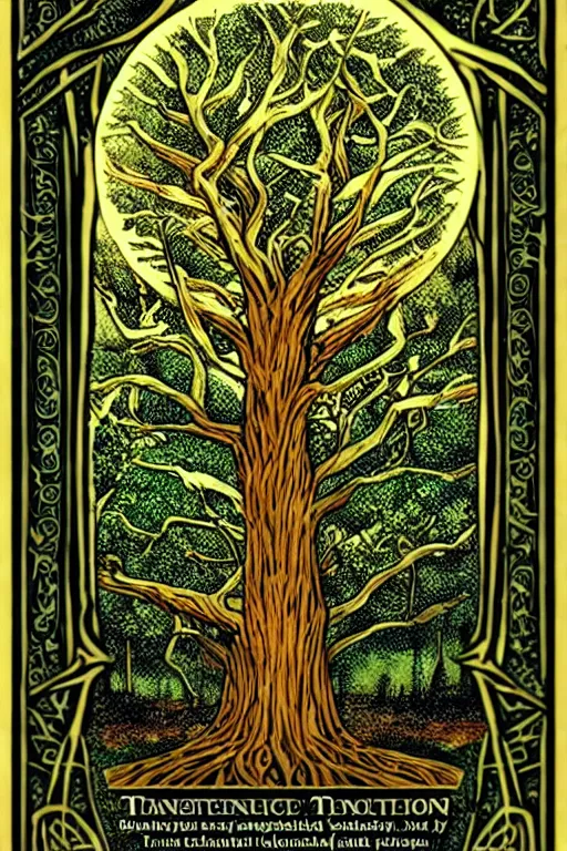 Prompt: a tree, fortune telling tarot card, intricate, elegant, highly detailed, smooth, sharp focus, artstation