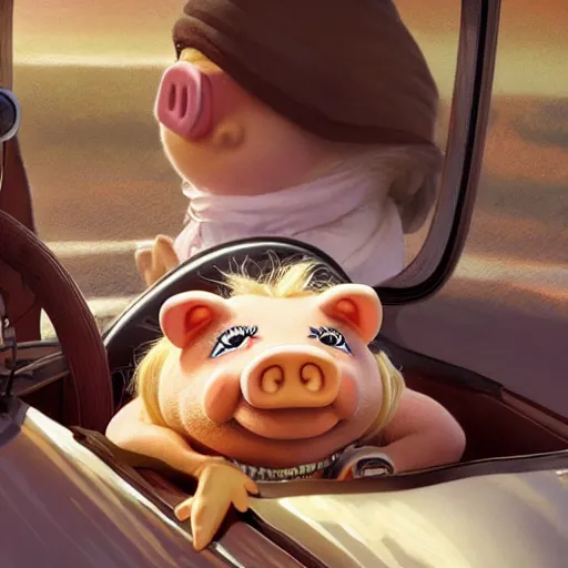 Image similar to cute miss piggy mupett piloting elias ec - 1 aircoupe plane, action shot, highly detailed, photorealistic, octane render, 8 k, unreal engine. art by artgerm and greg rutkowski and alphonse mucha