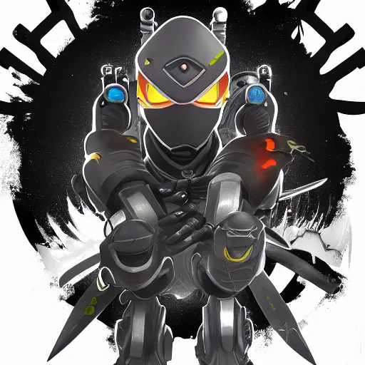 Prompt: Detailed epic drawing of a robot ninja, Overwatch, official art