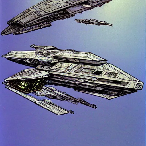 Prompt: concept art of a star wars spaceship, jean giraud