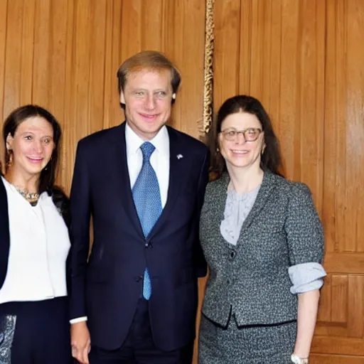 Prompt: photo of a prime minister with two girlfriends