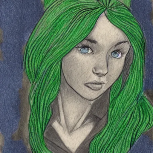 Image similar to Mary GrandPré drawing of a Slytherin