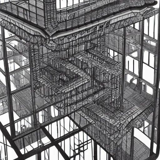 Prompt: impossible architecture by m c escher