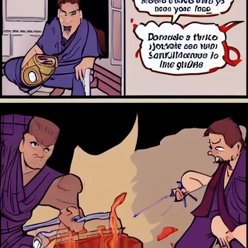 Image similar to dan romeo getting roasted by a samurai