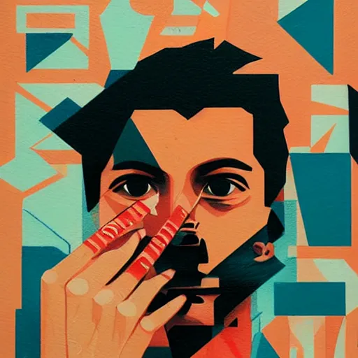 Image similar to Rene Levesque profile picture by Sachin Teng, asymmetrical, cigarette, Organic Painting , Matte Painting, geometric shapes, hard edges, graffiti, street art:2, by Sachin Teng:4
