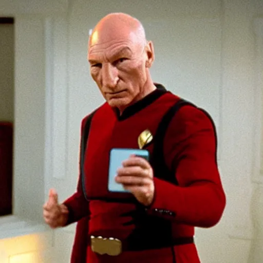 Prompt: picard smashes his iphone